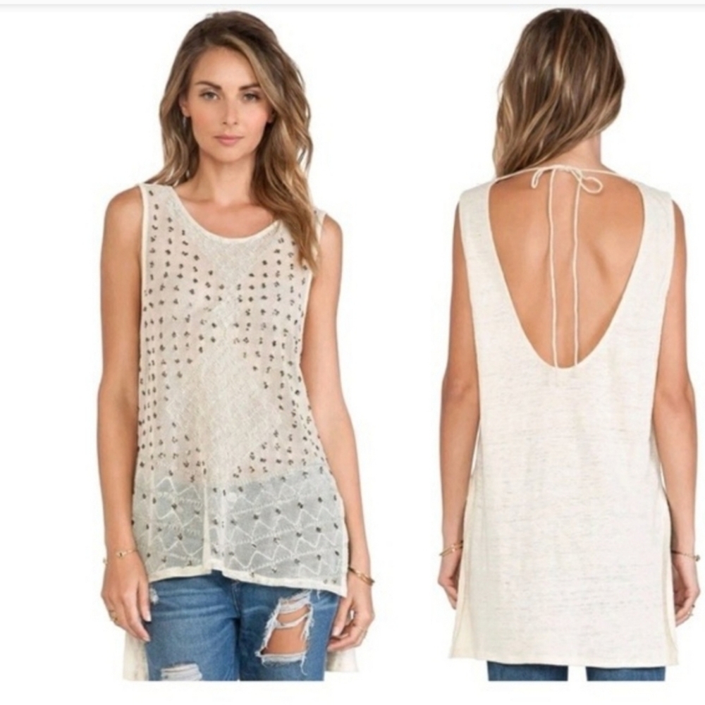 Free People Anjani Embellished Top Size Small in a tea color